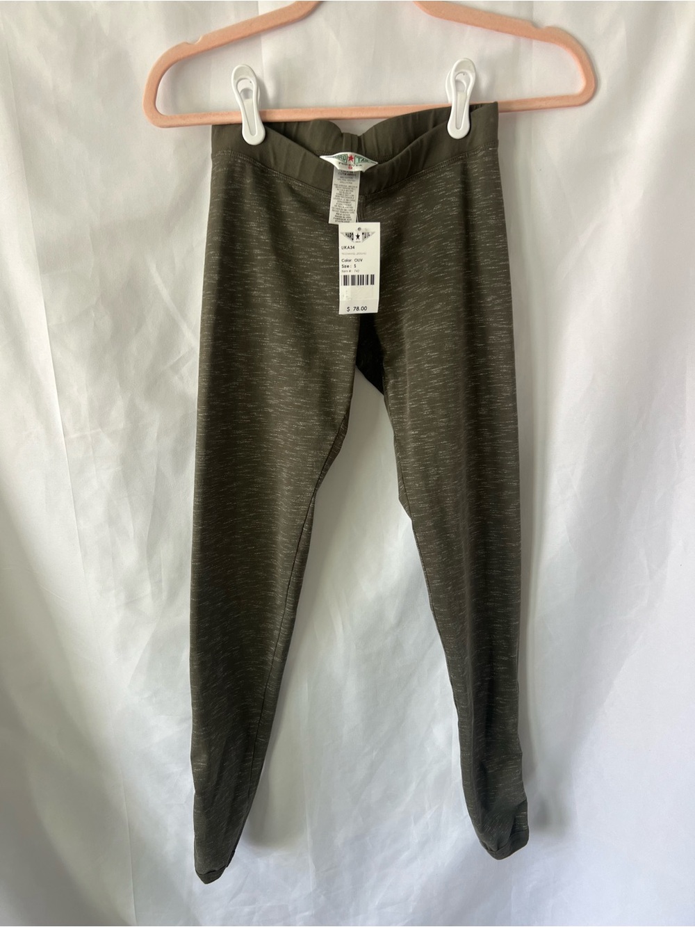 NWT Women’s HARD TAIL Olive* Heathered 80% Cotton Leggings 26”